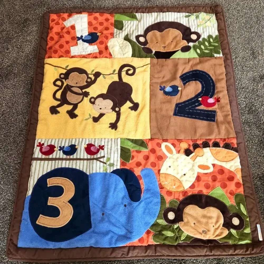 Kidsline Jungle Monkeys Elephant Birds 123 crib toddler Comforter Quilt Blanket